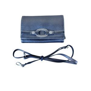 Brighton Camden Black Pewter Leather Lace Detail Crossbody